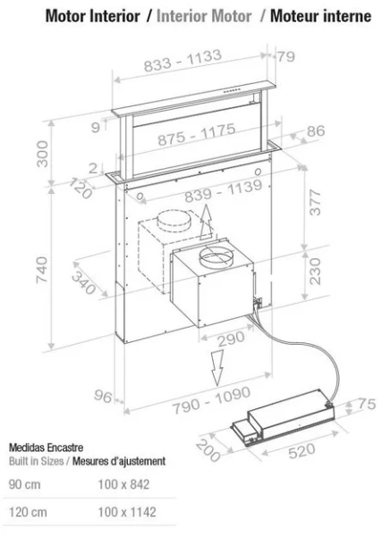 Встраиваемая в столешницу вытяжка Pando E-320/90 IX-CR.TOUCH V.950 SEC купить в Москве

