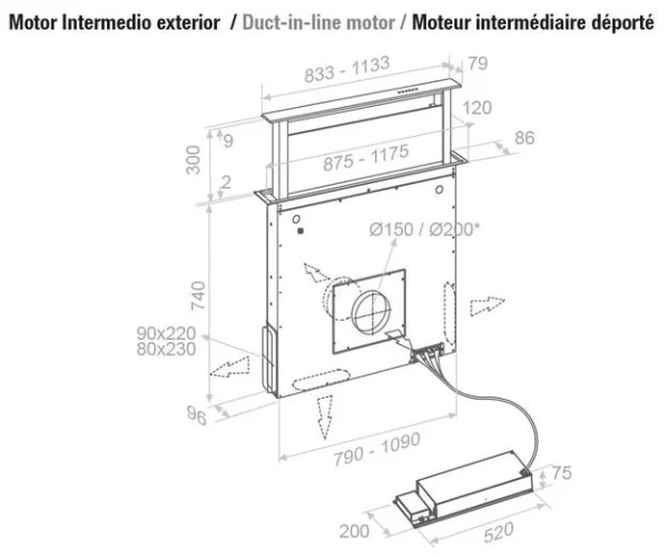 Встраиваемая в столешницу вытяжка Pando E-320/90 IX-CR.TOUCH V.950 SEC купить в Москве
