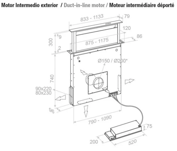 Встраиваемая в столешницу вытяжка Pando E-320/90 INOX V.950 SEC купить в Москве
