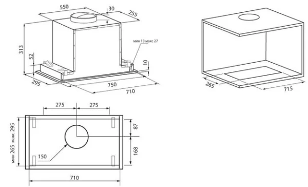 Встраиваемая вытяжка Krona SELINA 900 PRM INOX 3P купить в Москве
