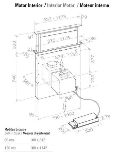 Встраиваемая в столешницу вытяжка Pando E-320/120 IX-CR.TOUCH V.950 SEC купить в Москве
