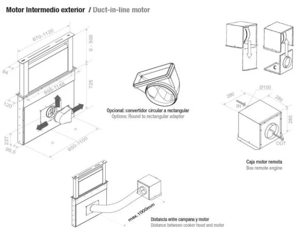 Встраиваемая в столешницу вытяжка Pando E-350/90 IX-CR NE 1350 INT/EXT купить в Москве

