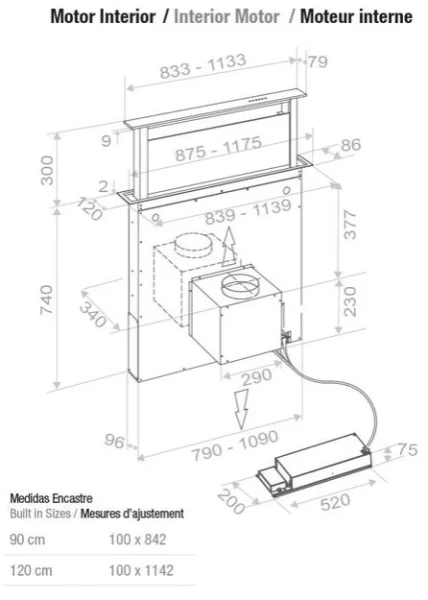 Встраиваемая в столешницу вытяжка Pando E-320/90 INOX CT V.1200 купить в Москве

