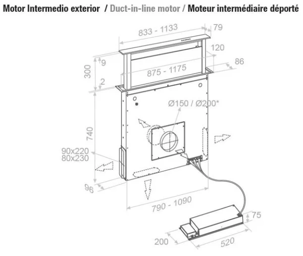 Встраиваемая в столешницу вытяжка Pando E-320/90 IX-CR.TOUCH V.1200 купить в Москве
