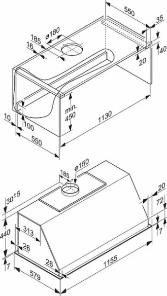 Встраиваемая вытяжка Miele DAR1155 для плиты Range Cooker купить в Москве
