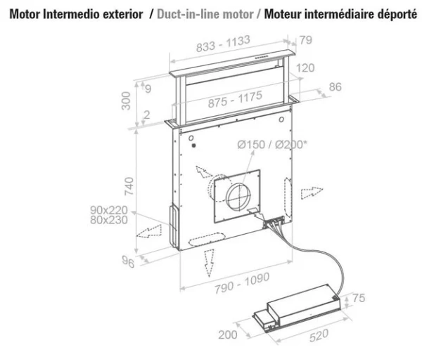 Встраиваемая в столешницу вытяжка Pando E-320/120 IX-CR.TOUCH V.950 SEC купить в Москве
