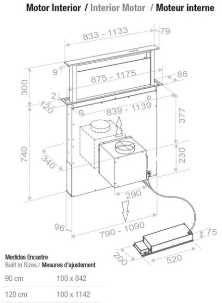 Встраиваемая в столешницу вытяжка Pando E-320/90 INOX V.950 SEC купить в Москве
