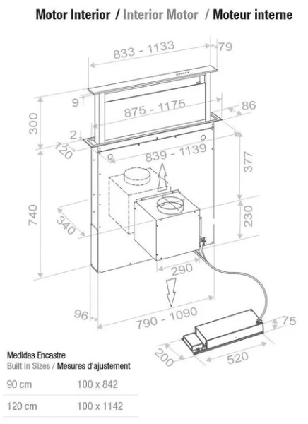 Встраиваемая в столешницу вытяжка Pando E-320/120 IX-CR.TOUCH V.2000 купить в Москве
